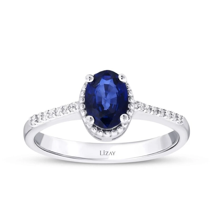 0.96 Karat Pırlanta Safir Yüzük - 1