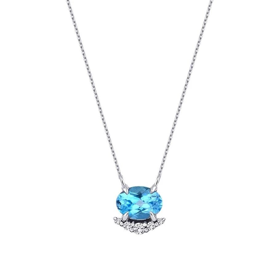 0.99 Karat Pırlanta Blue Topaz Kolye - 1