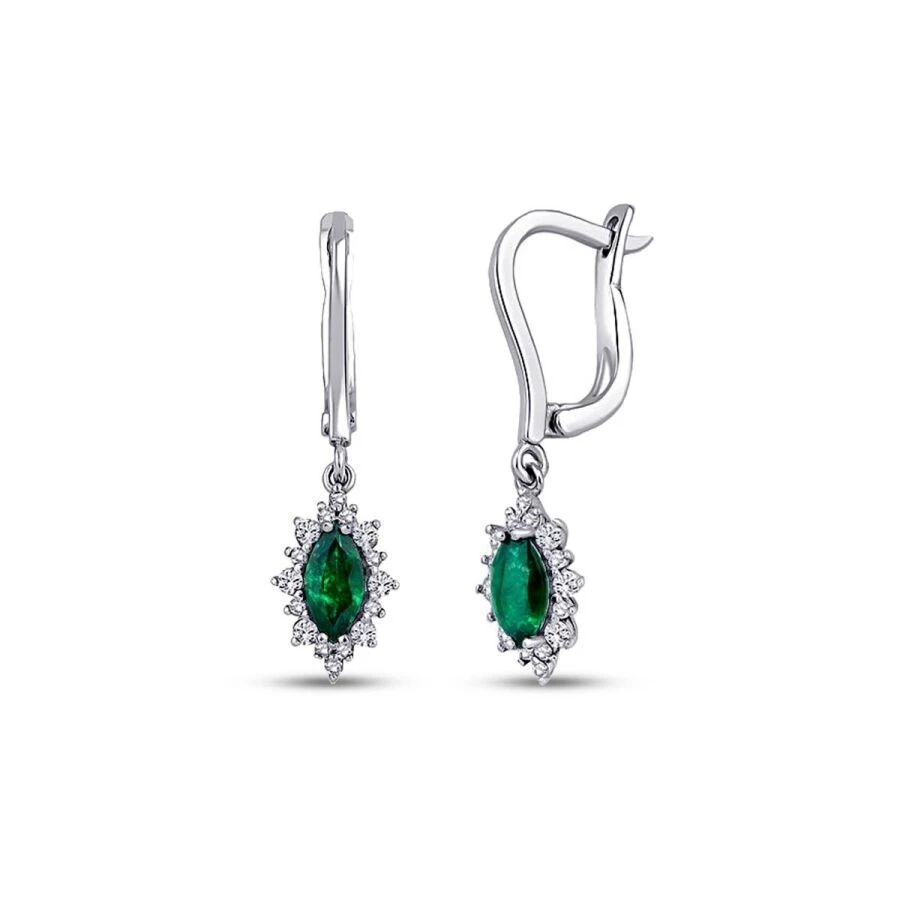 0.99 Karat Pırlanta Zümrüt Küpe - 1