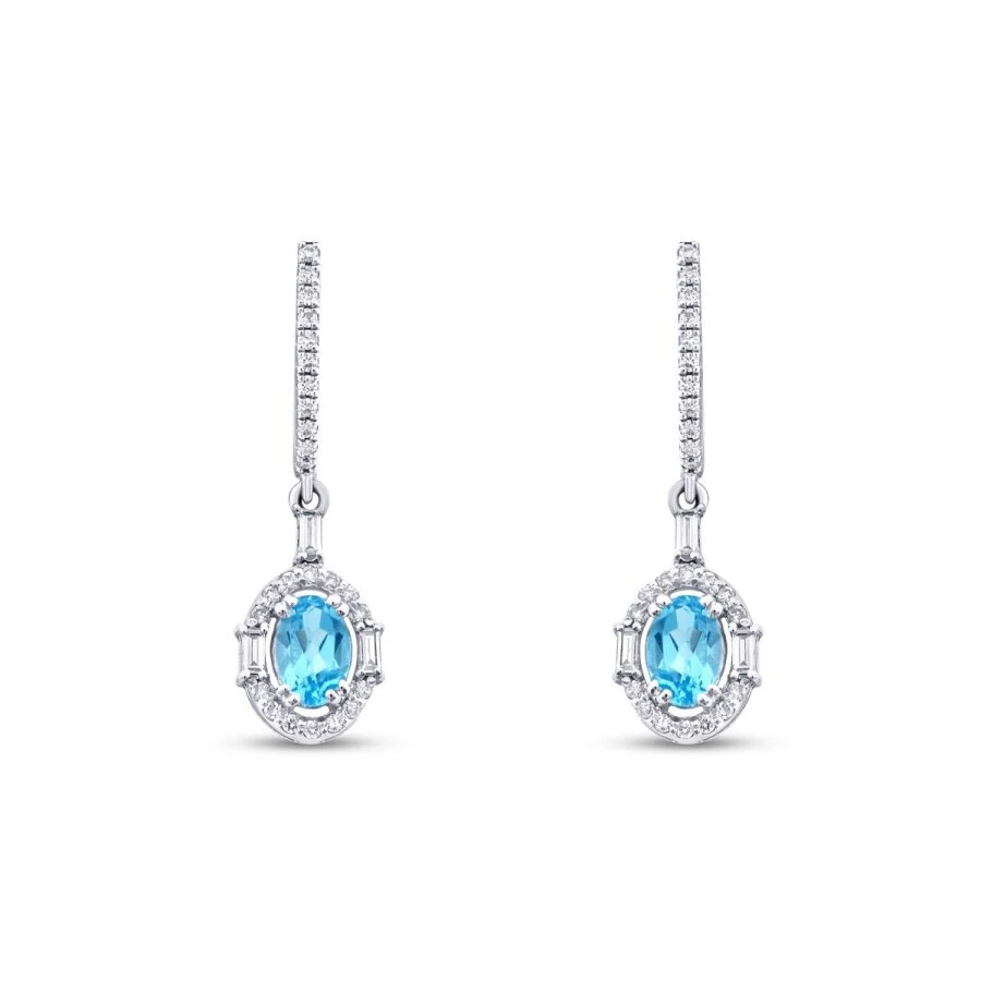 1.51 Karat Pırlanta Blue Topaz Oval Baget Küpe - 2