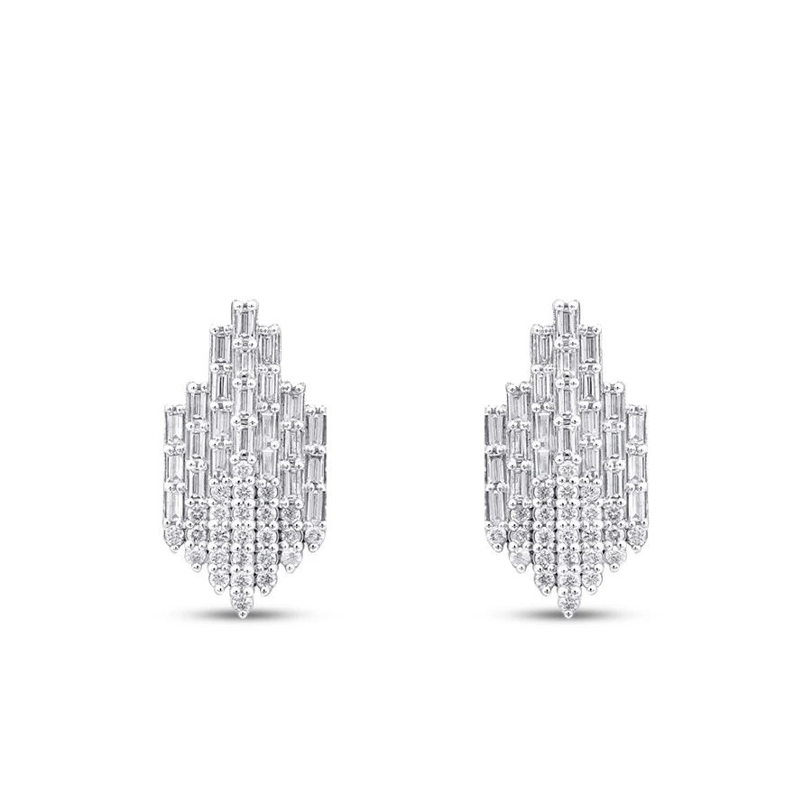 1.00 Karat Pırlanta Baget Küpe - 2