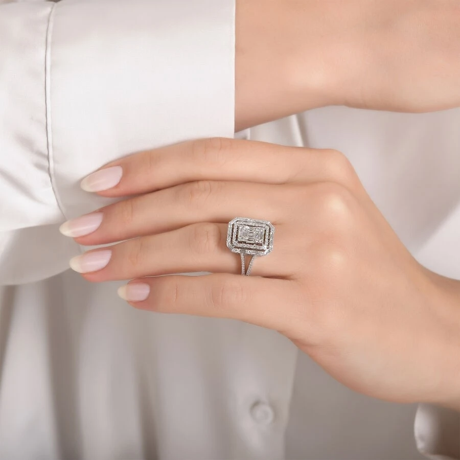 1.00 Karat Pırlanta Baget Yüzük - 2