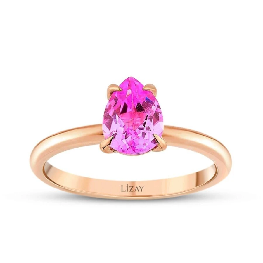 1.03 Karat Pink Safir Damla Yüzük - 1