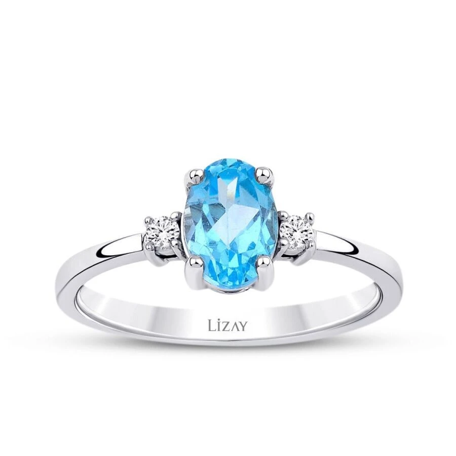 1.07 Karat Pırlanta Blue Topaz Yüzük - 1