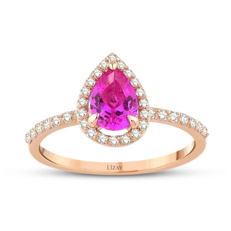 1.10 Karat Pırlanta Pink Safir Yüzük - 1