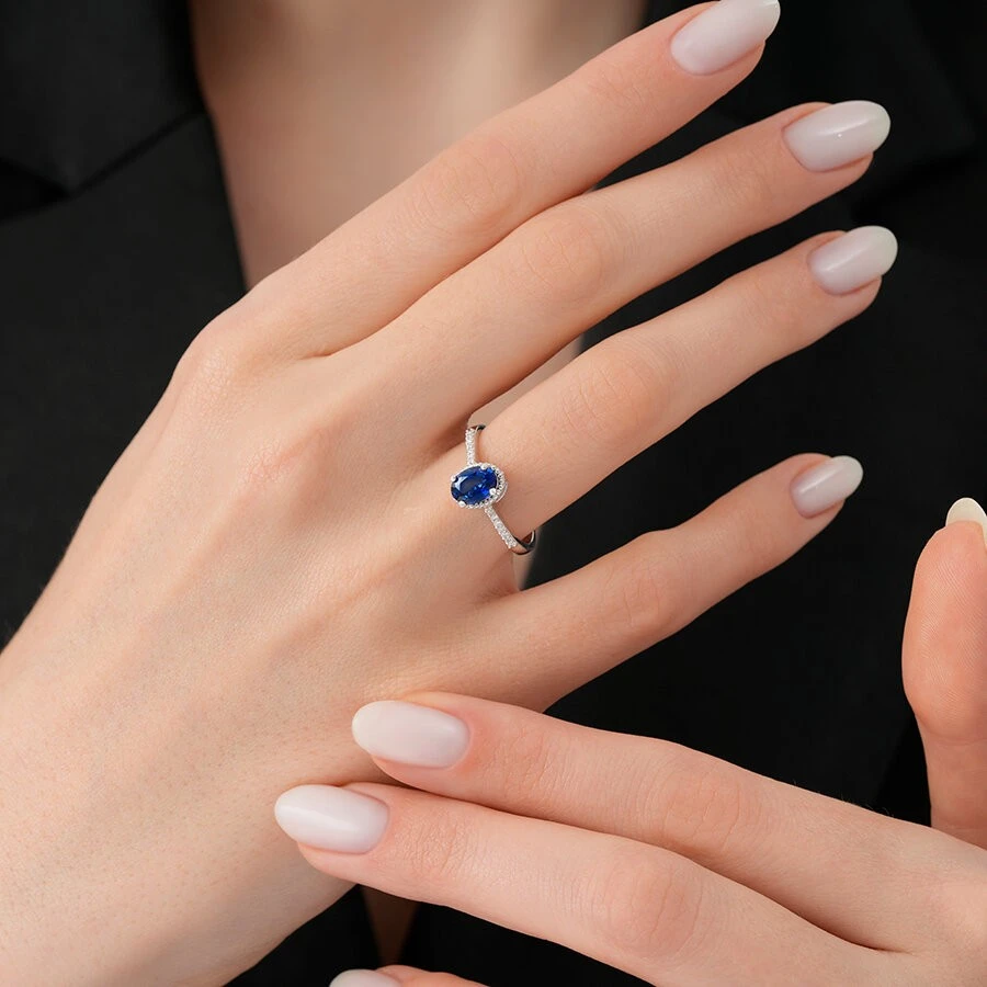 1.15 Karat Pırlanta Safir Yüzük - 3