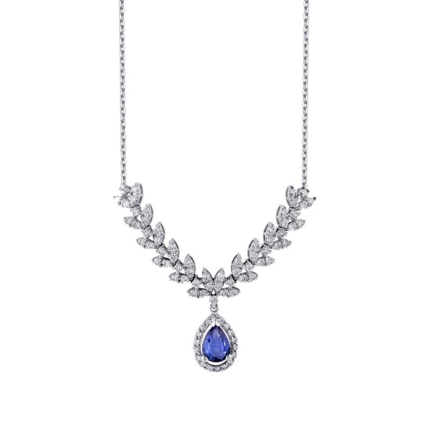 1.22 Karat Pırlanta Safir Damla Kolye - 2