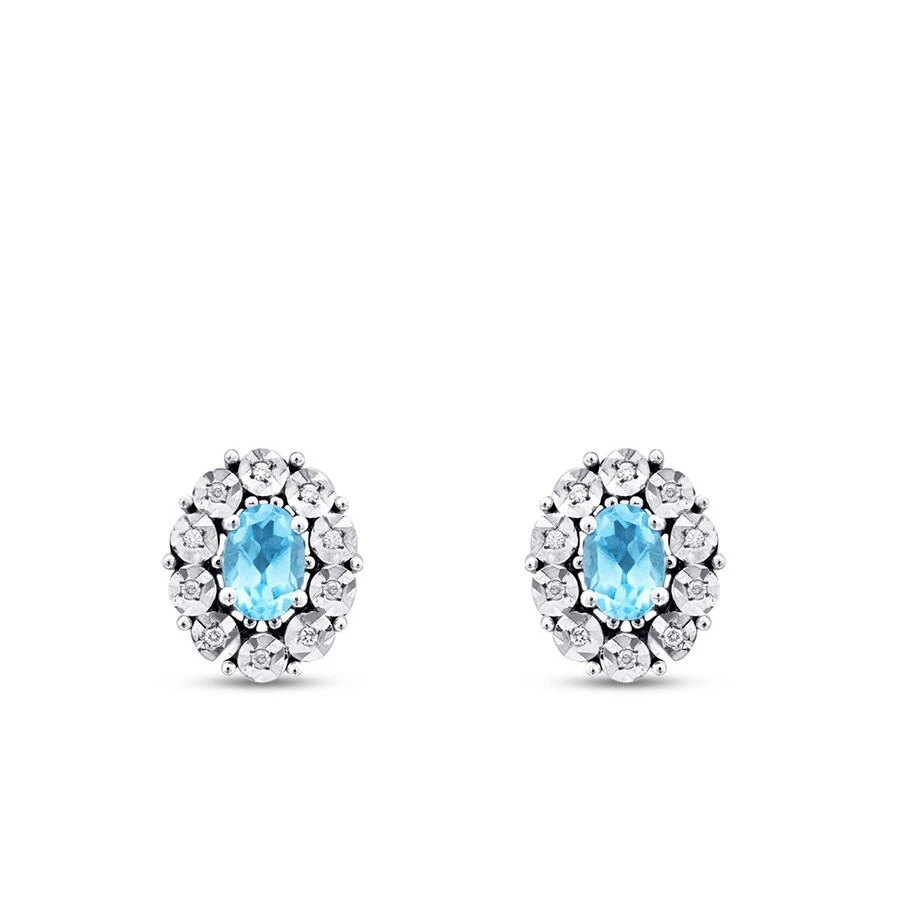 1.21 Karat Pırlanta Blue Topaz Küpe - 2