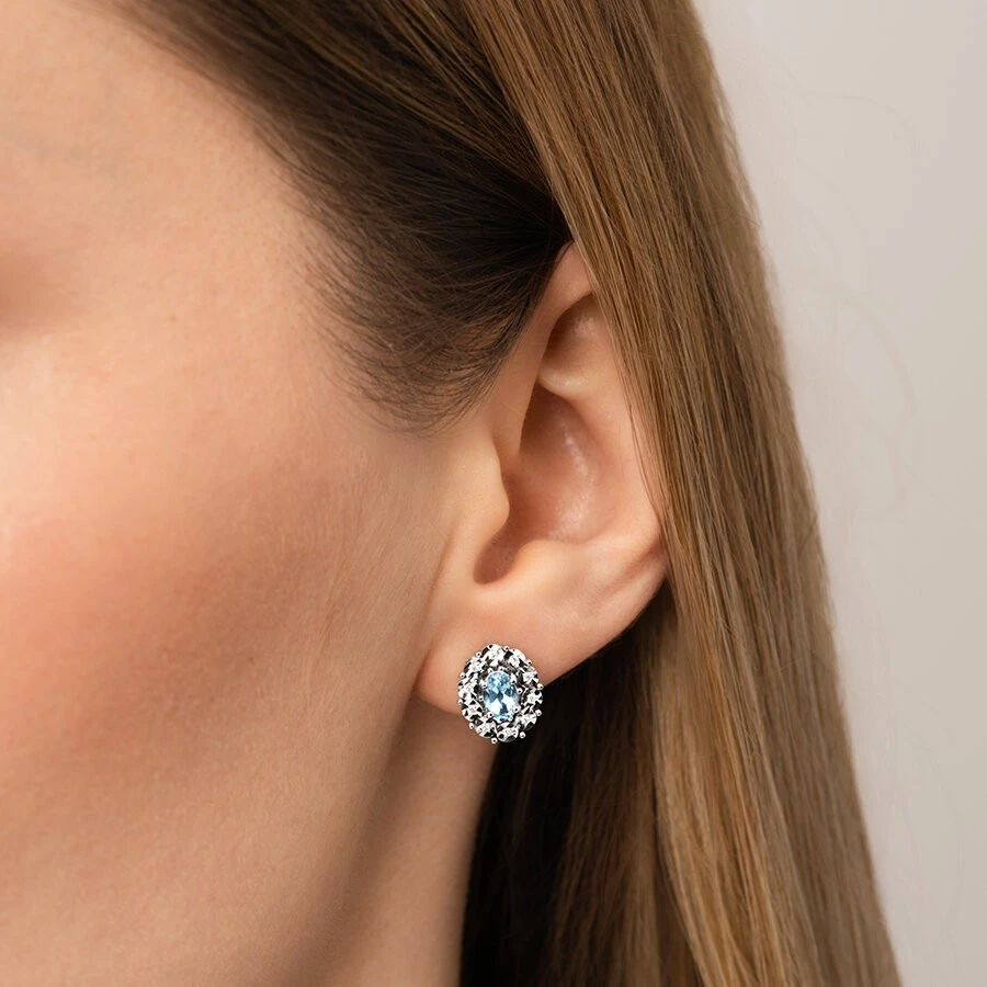 1.21 Karat Pırlanta Blue Topaz Küpe - 3