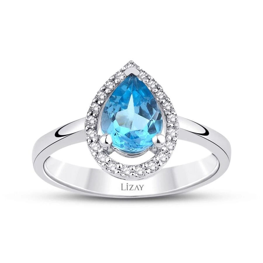 1.27 Karat Pırlanta Blue Topaz Yüzük - 1