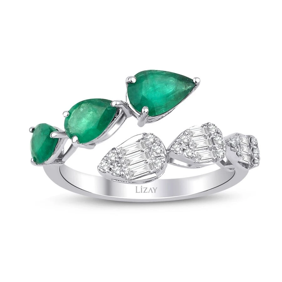 1.27 Karat Pırlanta Zümrüt Yüzük - 1