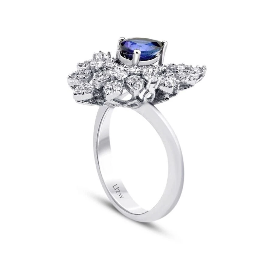 1.28 Karat Pırlanta Damla Safir Yüzük - 2