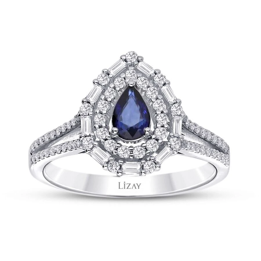 1.30 Karat Pırlanta Damla Safir Yüzük - 1