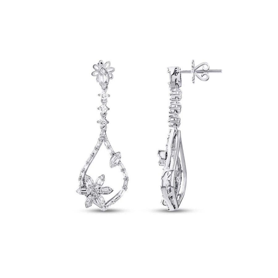 1.33 Karat Pırlanta Baget Çiçek Küpe - 1