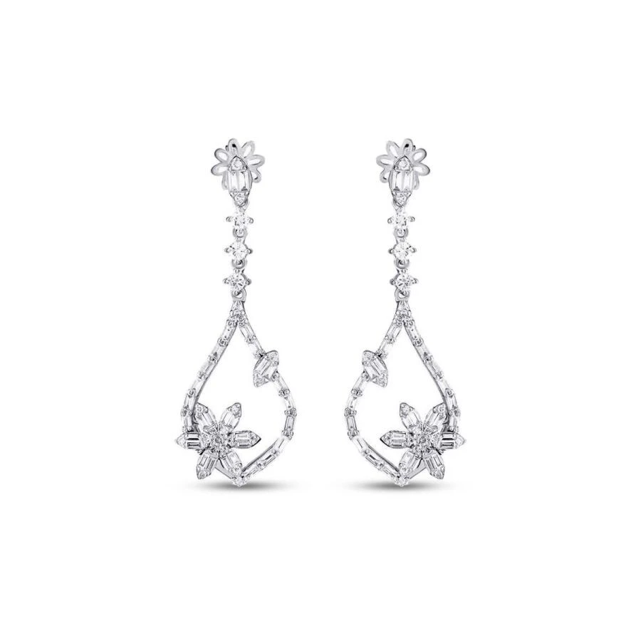 1.33 Karat Pırlanta Baget Çiçek Küpe - 2