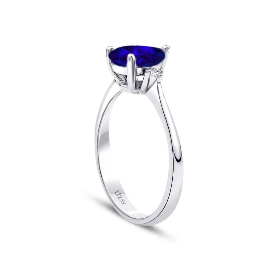 1.34 Karat Pırlanta Damla Safir Yüzük - 2