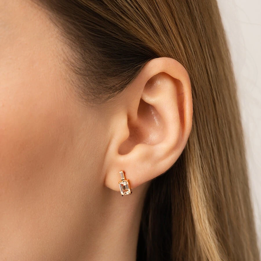 1.34 Karat Pırlanta Morganit Küpe - 3