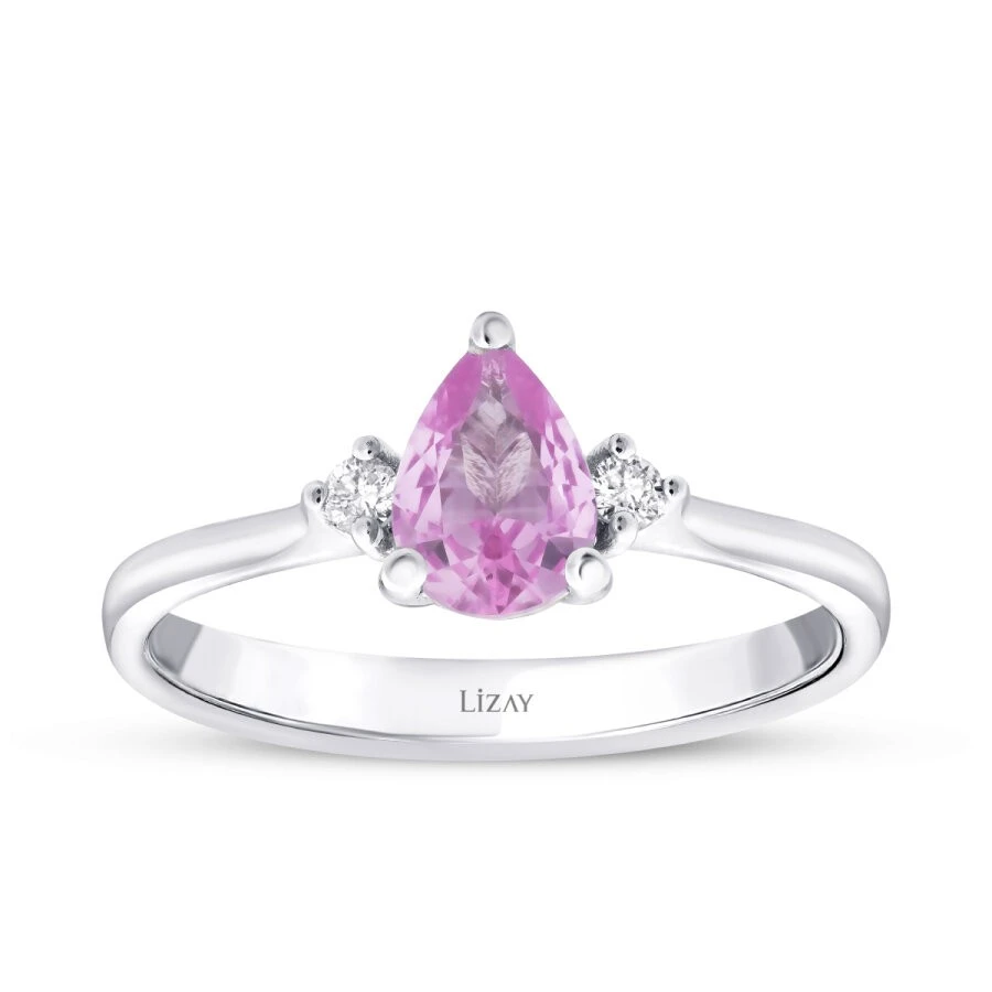 1.36 Karat Pırlanta Pink Safir Yüzük - 1