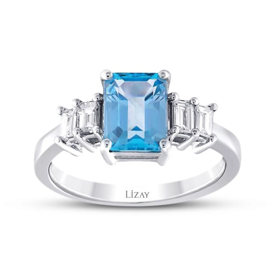 1.44 Karat Pırlanta Blue Topaz Yüzük - 1