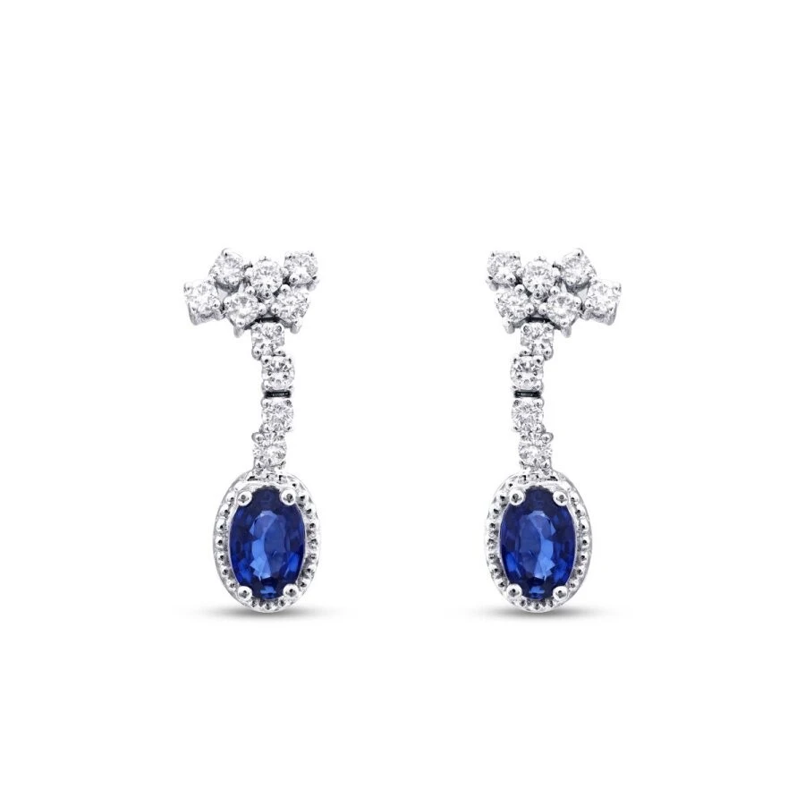 1.44 Karat Pırlanta Safir Küpe - 2