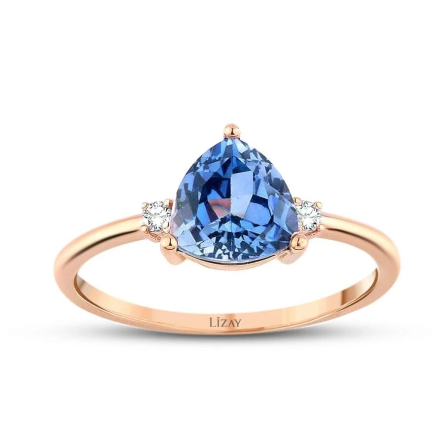 1.46 Karat Pırlanta Safir Yüzük - 1