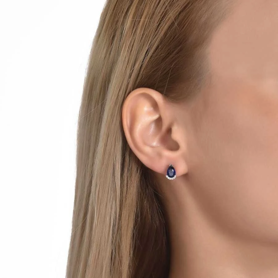 1.55 Karat Pırlanta Safir Küpe - 3