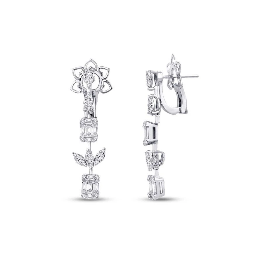 1.58 Karat Pırlanta Lotus Baget Küpe - 1