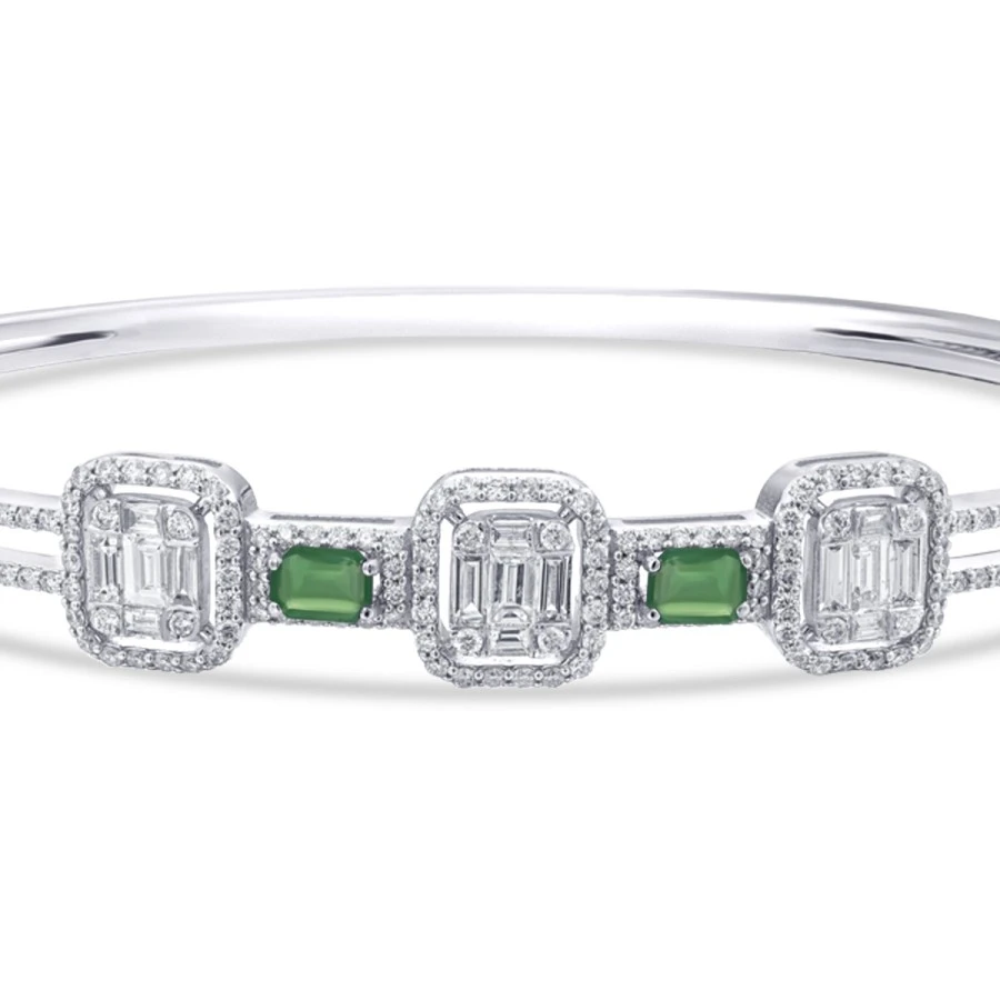 1.68 Karat Pırlanta Baget Zümrüt Kelepçe - 2