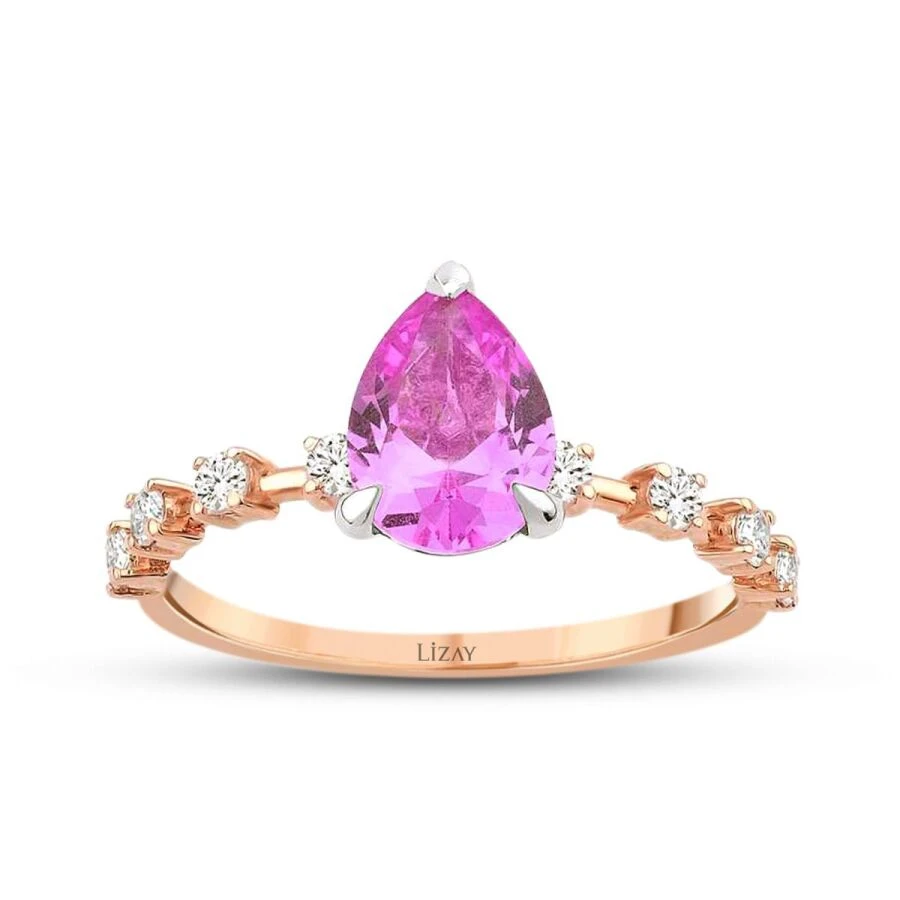 1.78 Karat Pırlanta Pembe Safir Yüzük - 1