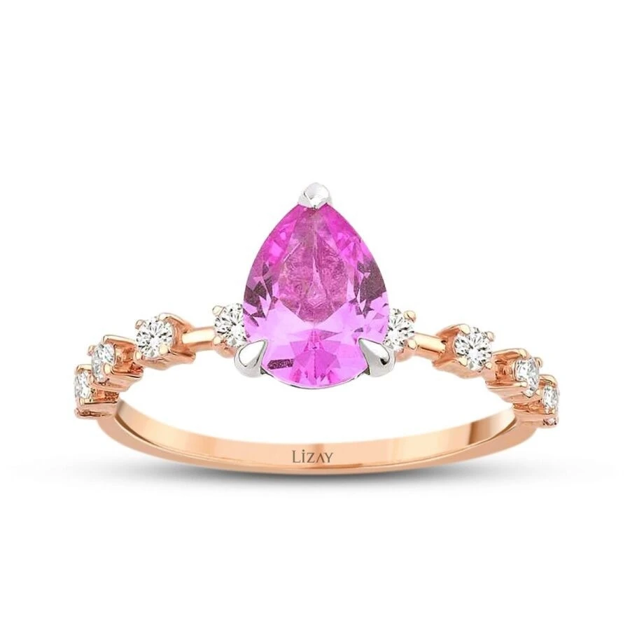 1.78 Karat Pırlanta Pink Safir Yüzük - 1