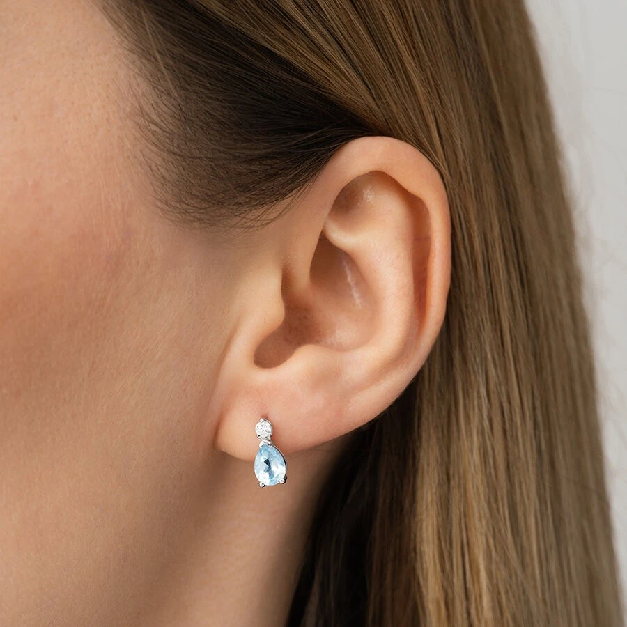 1.83 Karat Pırlanta Blue Topaz Küpe - 3