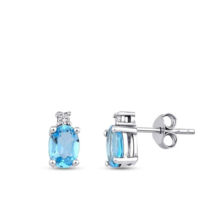 1.89 Karat Pırlanta Blue Topaz Küpe - 1