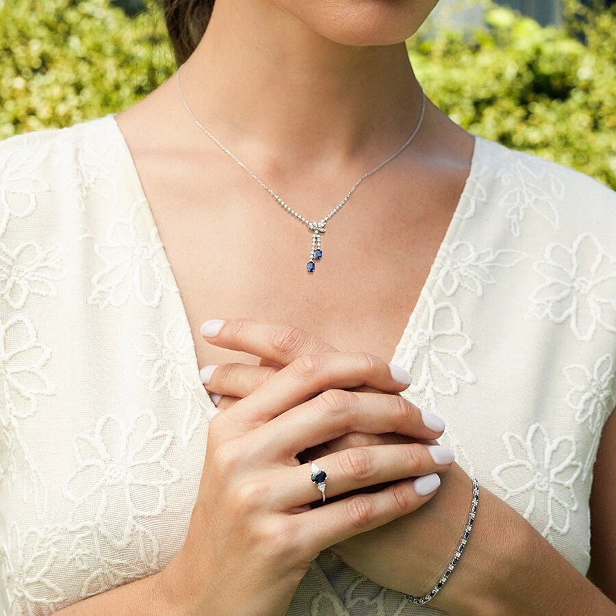 1.94 Karat Pırlanta Safir Lotus Kolye - 3