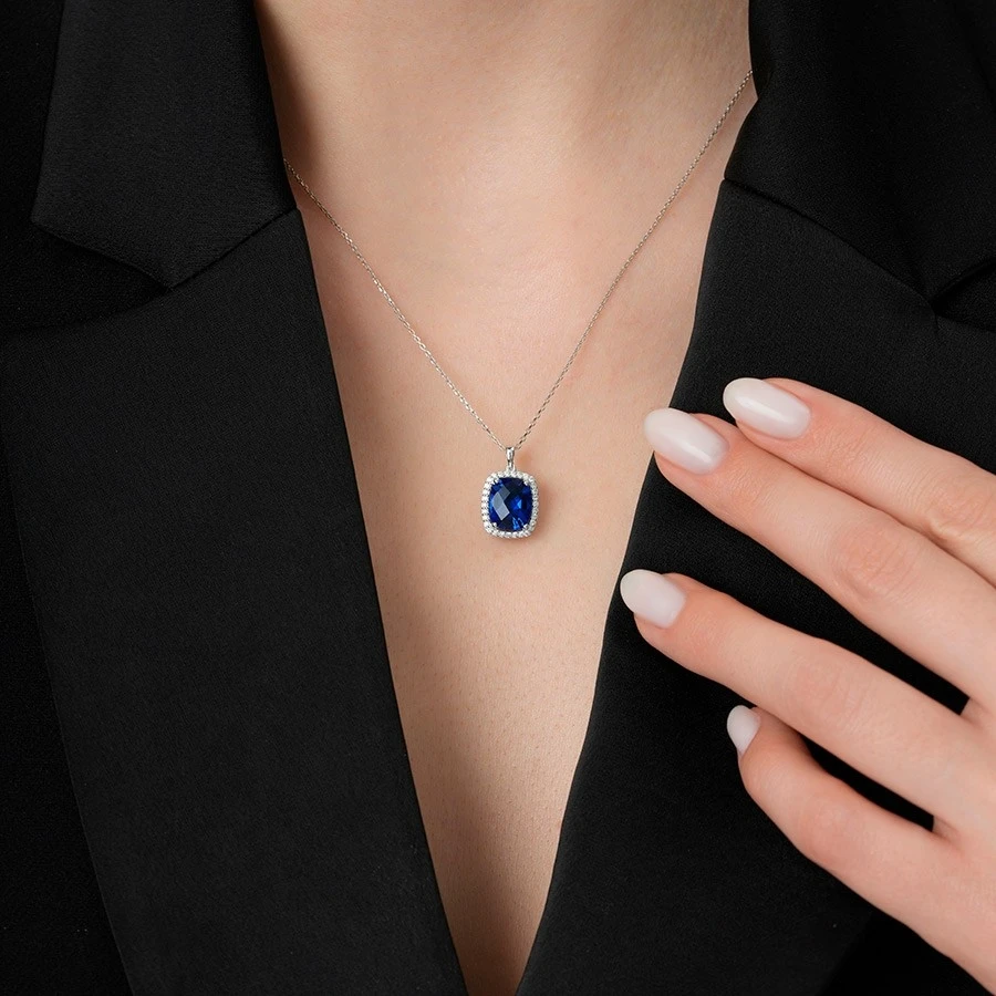 1.96 Karat Pırlanta Safir Kolye - 3