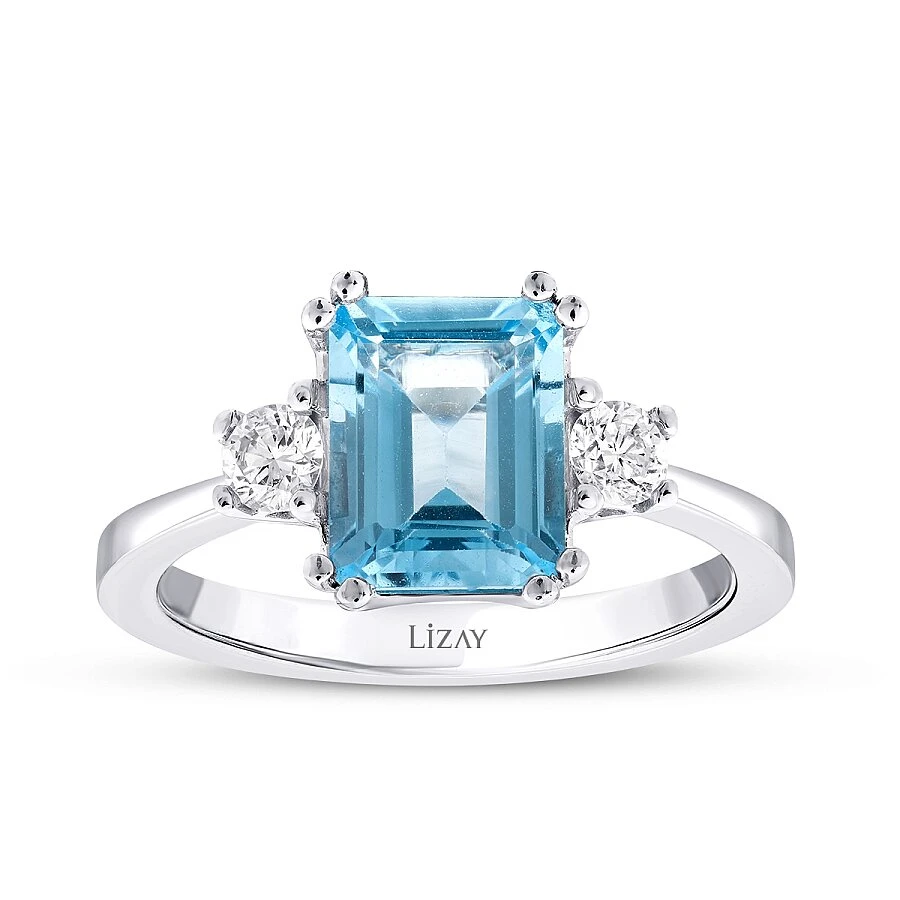 2.85 Karat Pırlanta Blue Topaz Kare Yüzük - 1