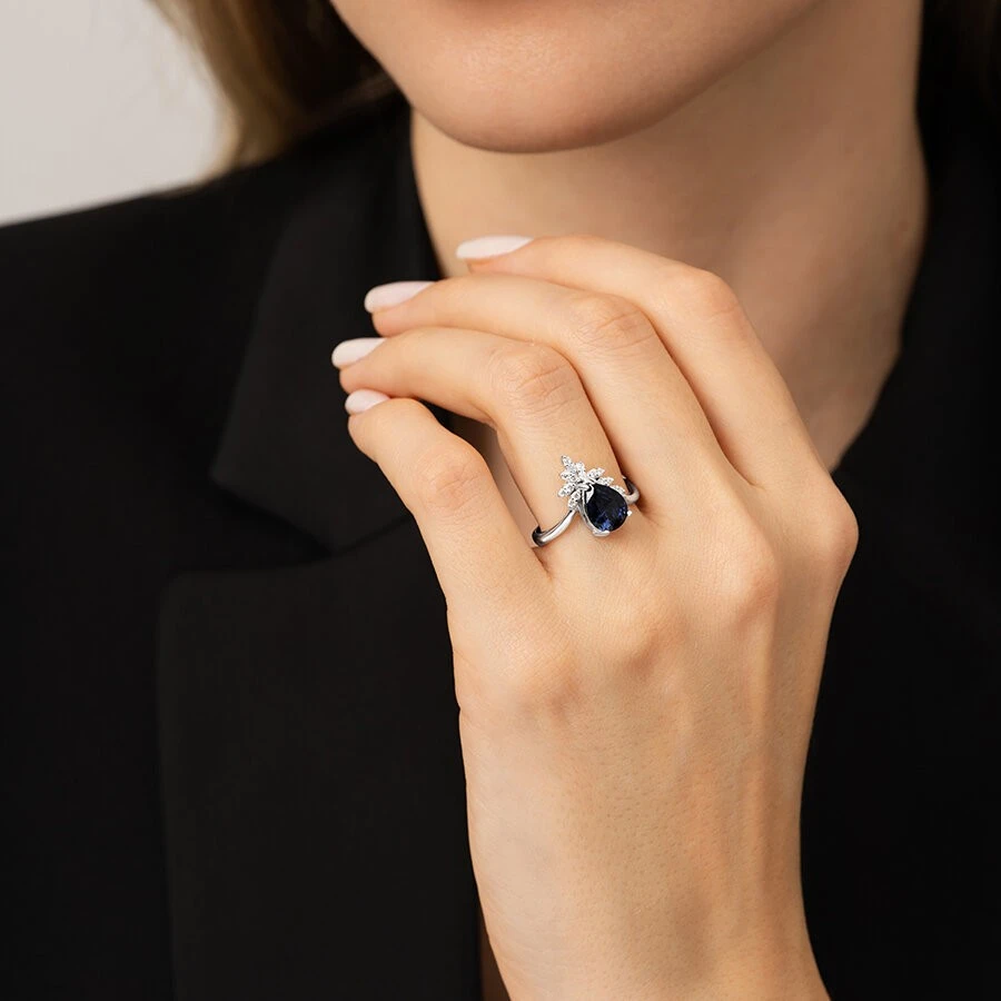 2.19 Karat Pırlanta Safir Yüzük - 3