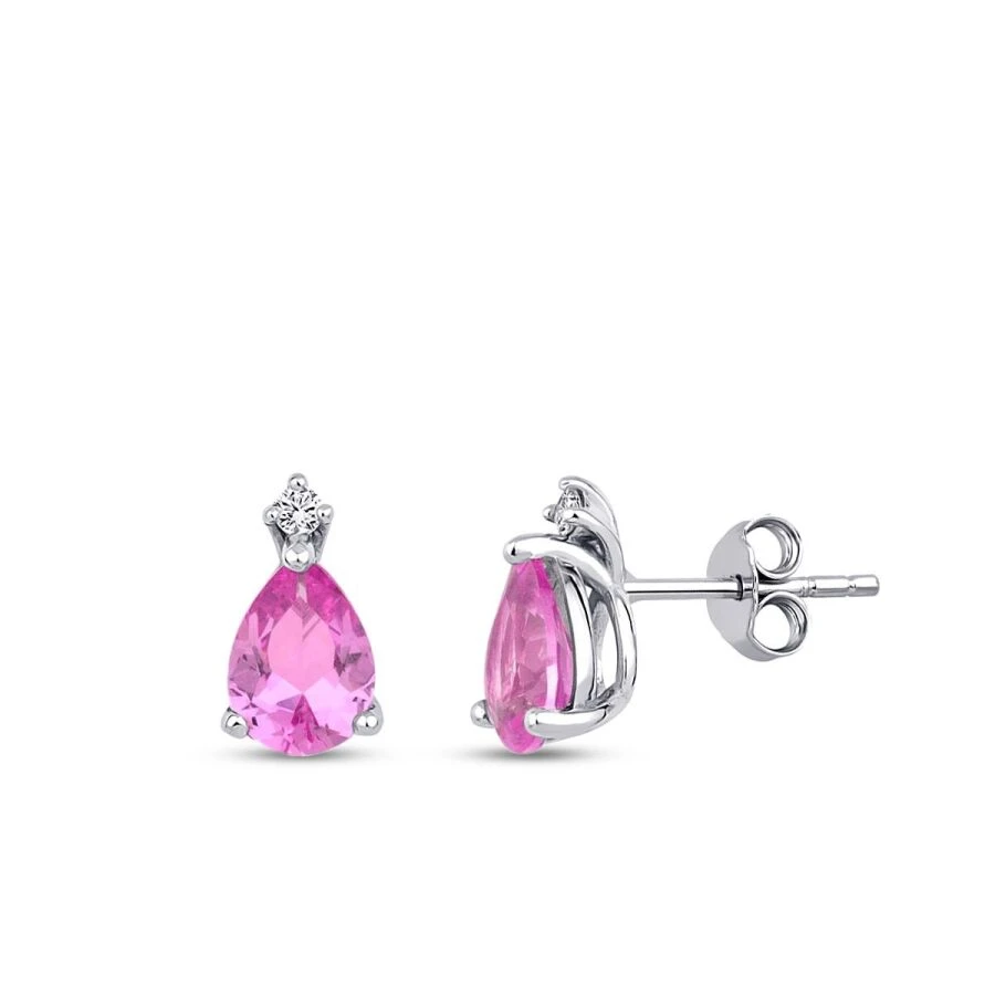 2.66 Karat Pırlanta Pembe Safir Küpe - 1
