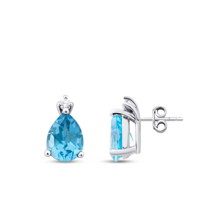 2.88 Karat Pırlanta Blue Topaz Küpe - 1