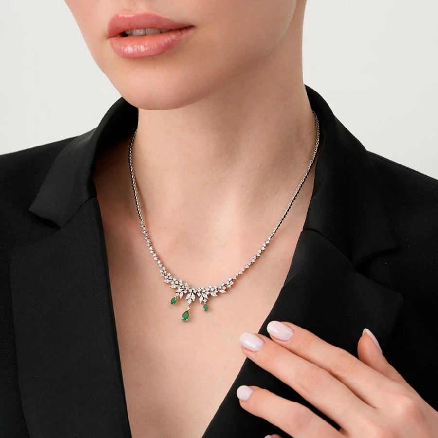 2.89 Karat Pırlanta Zümrüt Gerdanlık - 3