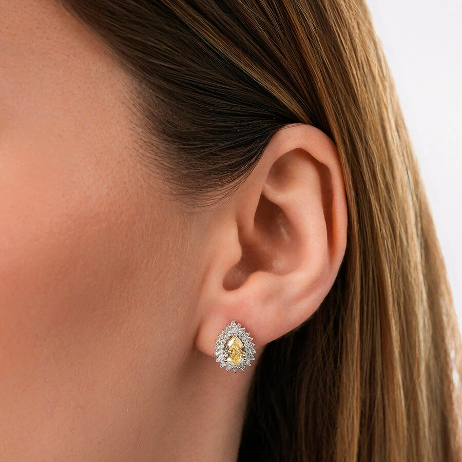 3.64 Karat Pırlanta Fancy Damla Küpe - 3