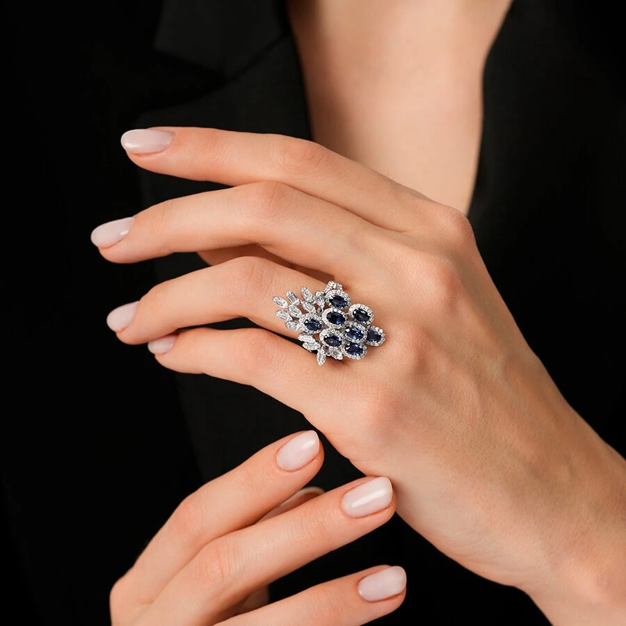 3.99 Karat Pırlanta Safir Yüzük - 3