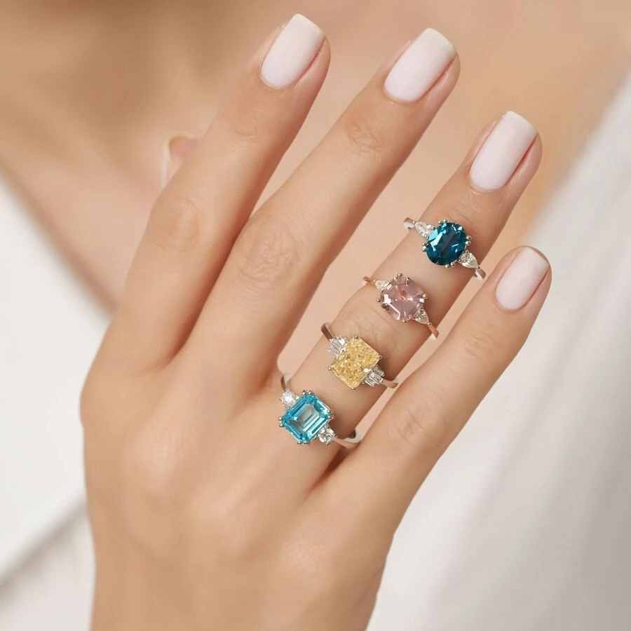 3.40 Karat Pırlanta Blue Topaz Yüzük - 1