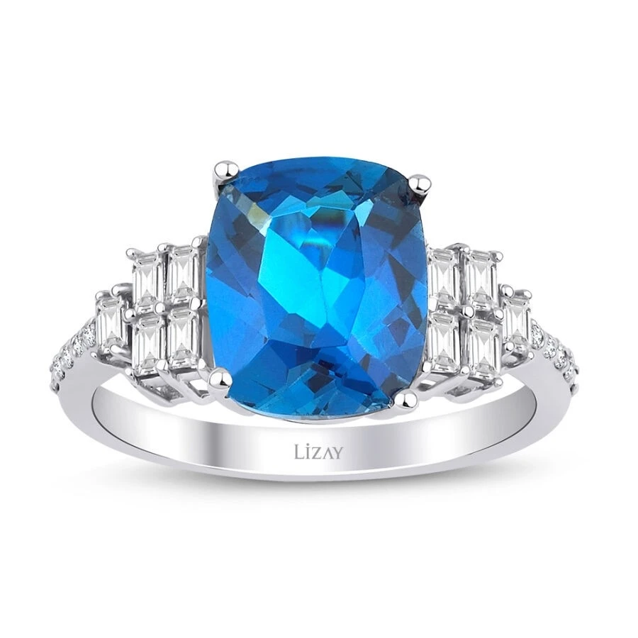 3.79 Karat Pırlanta Blue Topaz Yüzük - 1