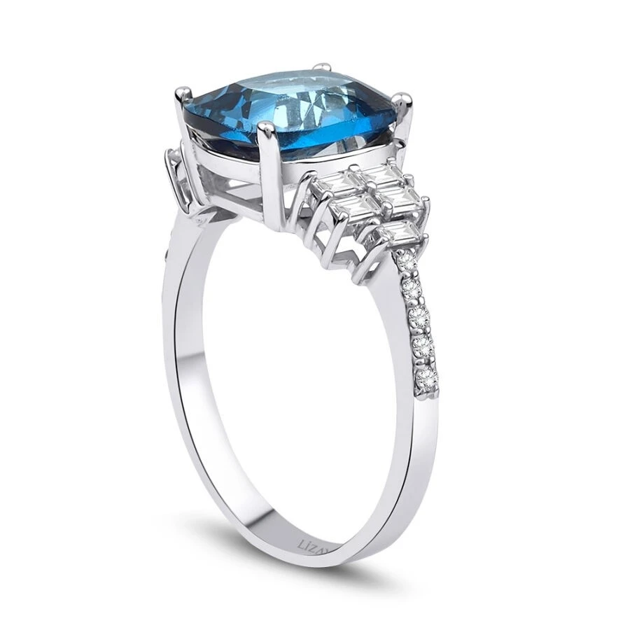 3.79 Karat Pırlanta Blue Topaz Yüzük - 2