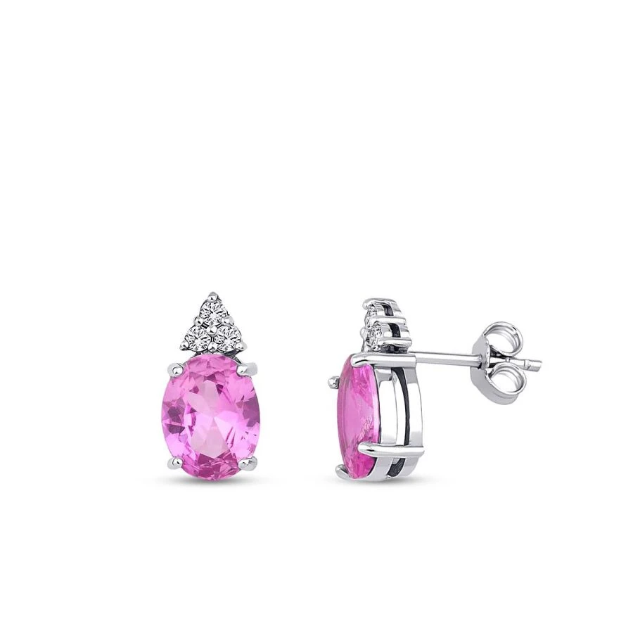 4.10 Karat Pırlanta Pembe Safir Küpe - 1