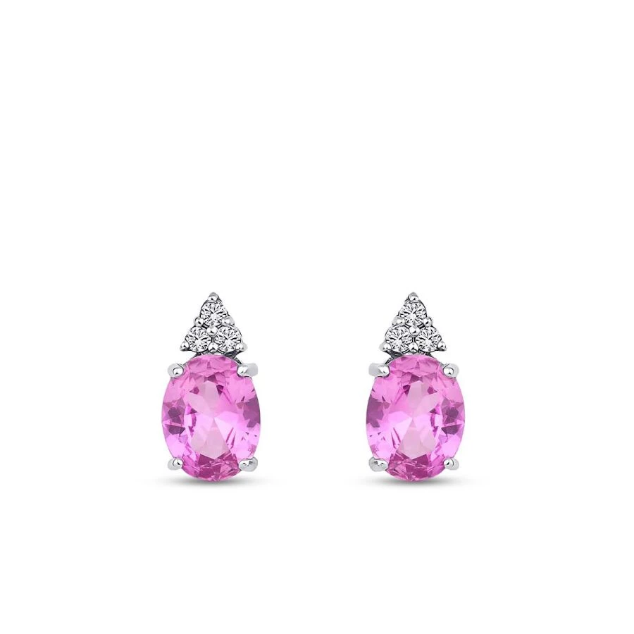 4.10 Karat Pırlanta Pembe Safir Küpe - 2