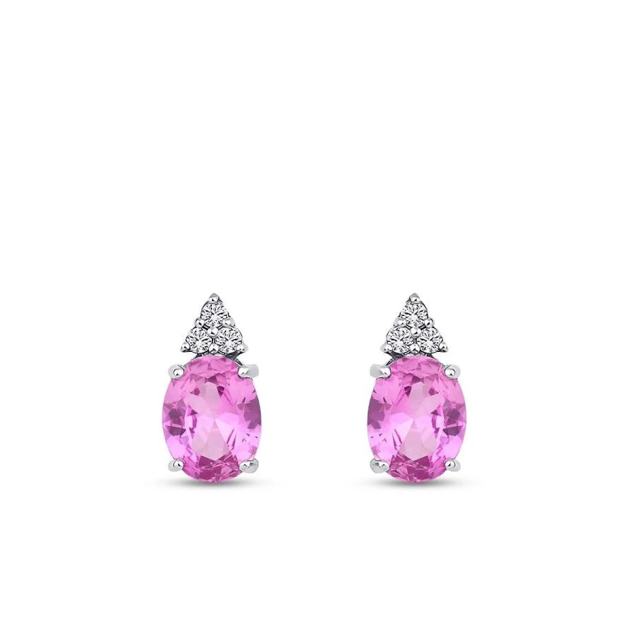 4.10 Karat Pırlanta Pink Safir Küpe - 2