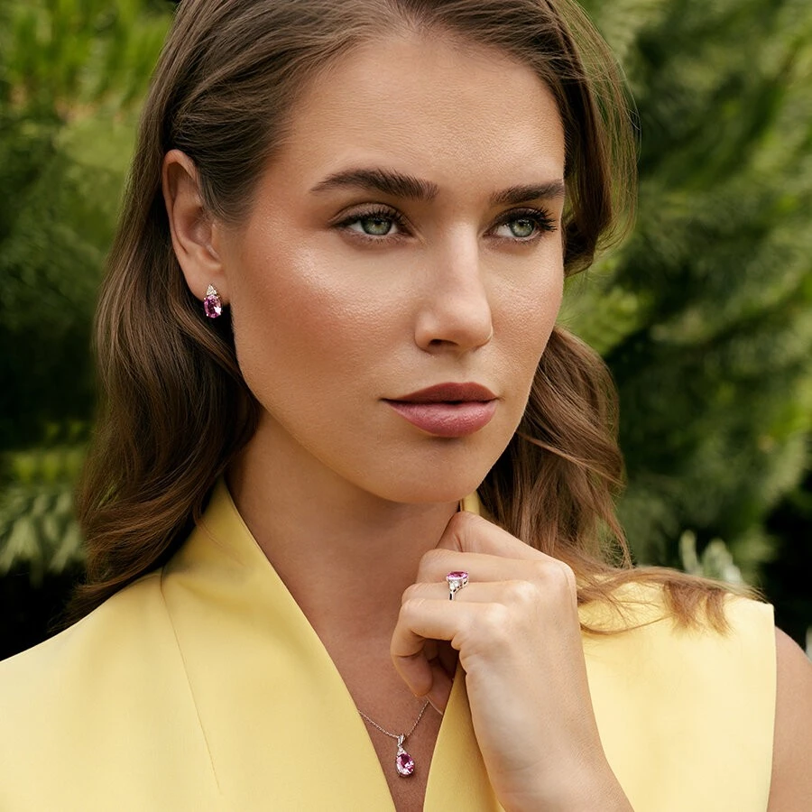 4.10 Karat Pırlanta Pink Safir Küpe - 3