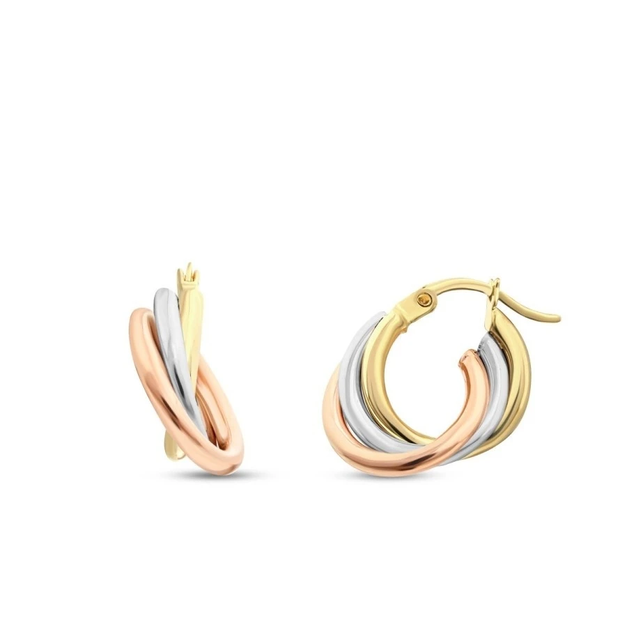 Altın 3 Renkli Halka Küpe - 1