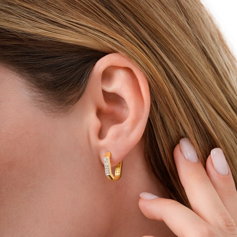 Altın Asimetrik Taşlı Küpe - 3